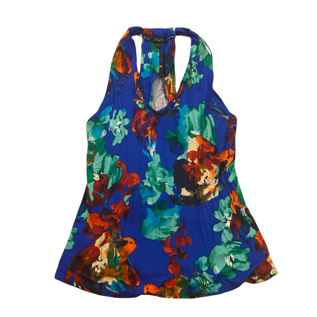 90’s/Y2K Royal Blue/Multi Watercolor Racerback Floral Top (Large)