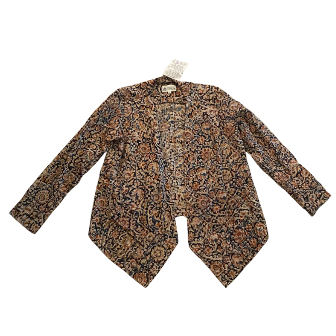 New With Tags Sepia/Orange/Blue Dyed Cotton Waterfall Cardigan (M)