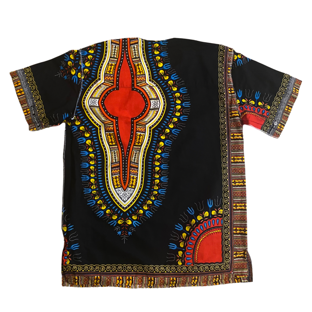 Unisex Red, Black, White, Yellow & Blue Printed Dashiki Shirt (L)