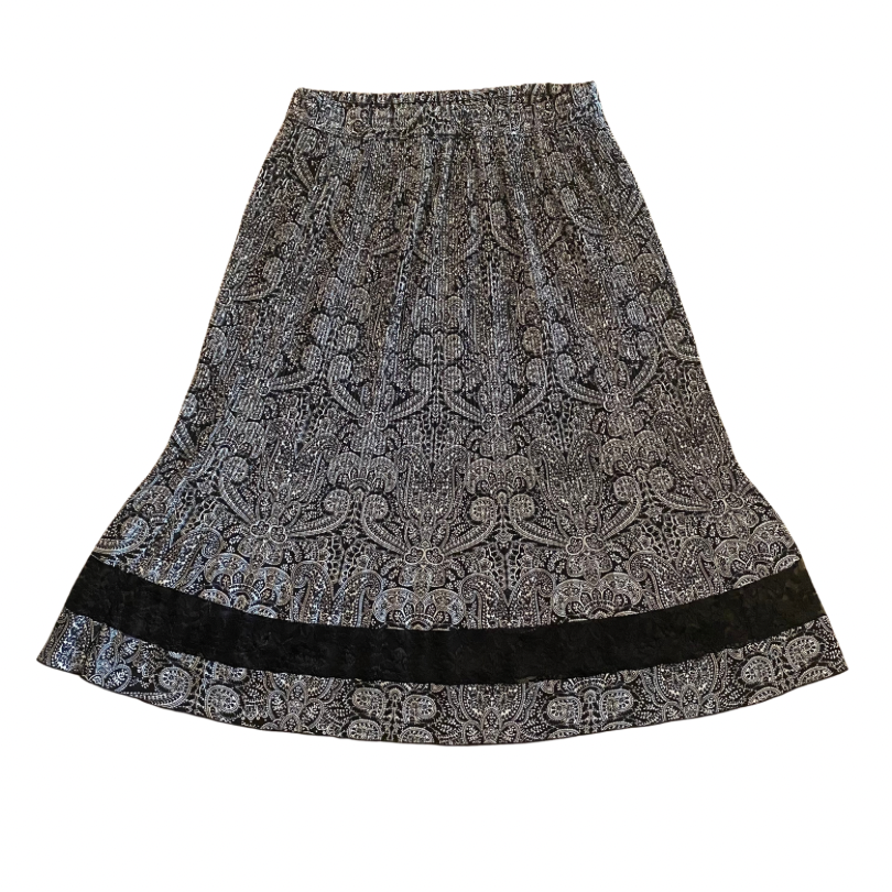 Vintage Black & White Pleated Paisley Midi Skirt (M-L)