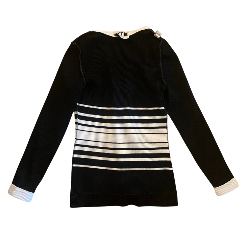 1970’s Black and White Striped Knit Cardigan (S)