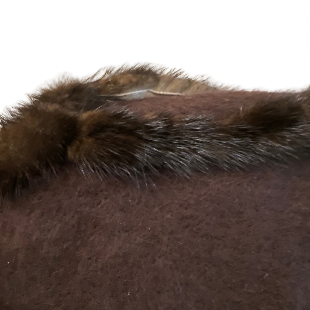 Vintage Chocolate Brown Rabbit Fur Knit Button-Down Sweater (Large)
