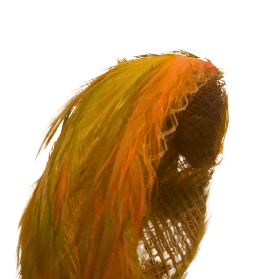 Vintage Orange, Brown, and Green Feather Pillbox Hat
