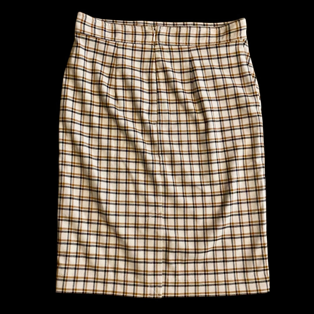 NWT Cream, Black, & Rust Plaid Sailor Pencil Skirt (6)