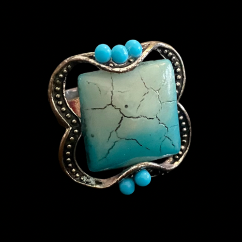 Vintage Unisex Costume Turquoise & Silver Signet Ring