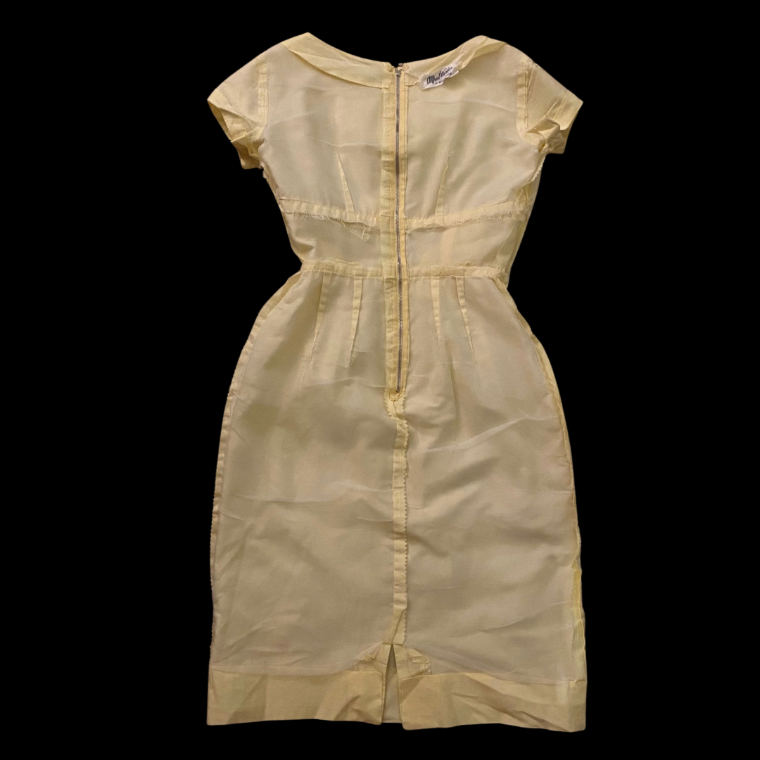 1960’s Pastel Yellow Rose Wiggle Dress (S)