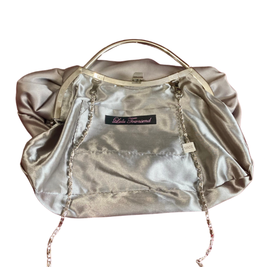 Y2K Silver Satin Handbag with Silver Chain Shoulder Strap