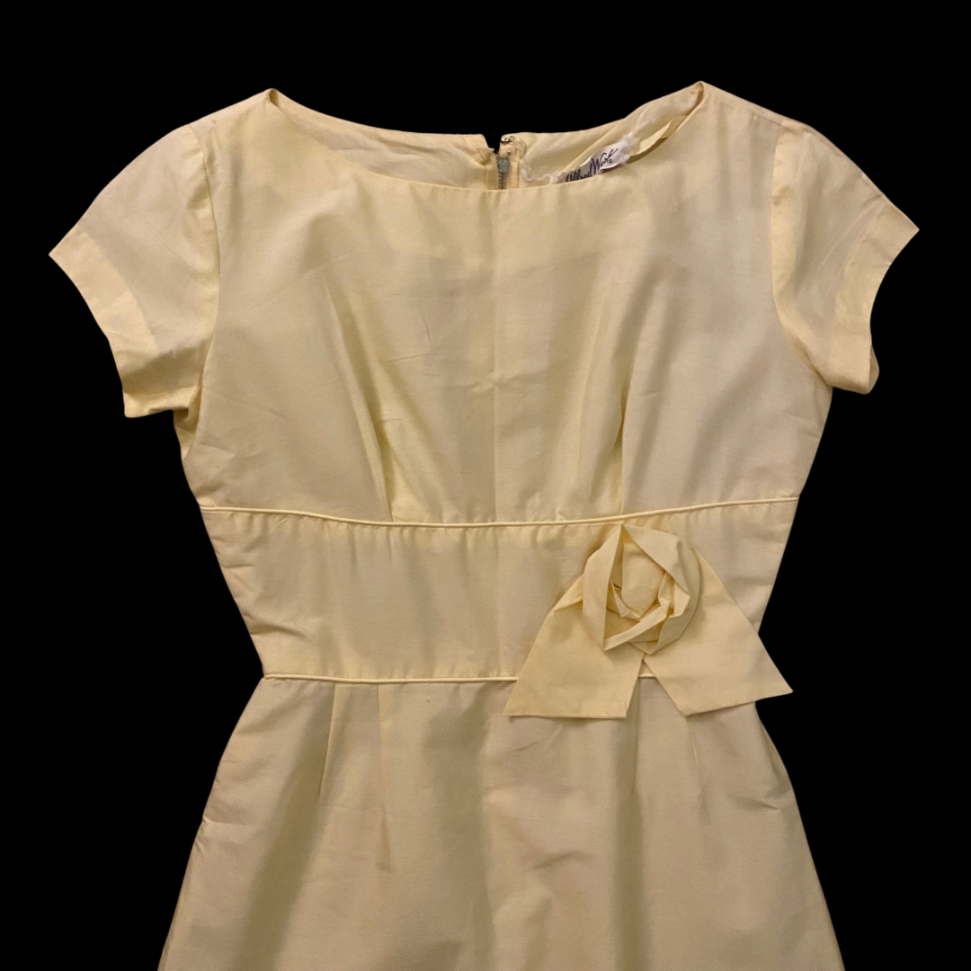 1960’s Pastel Yellow Rose Wiggle Dress (S)
