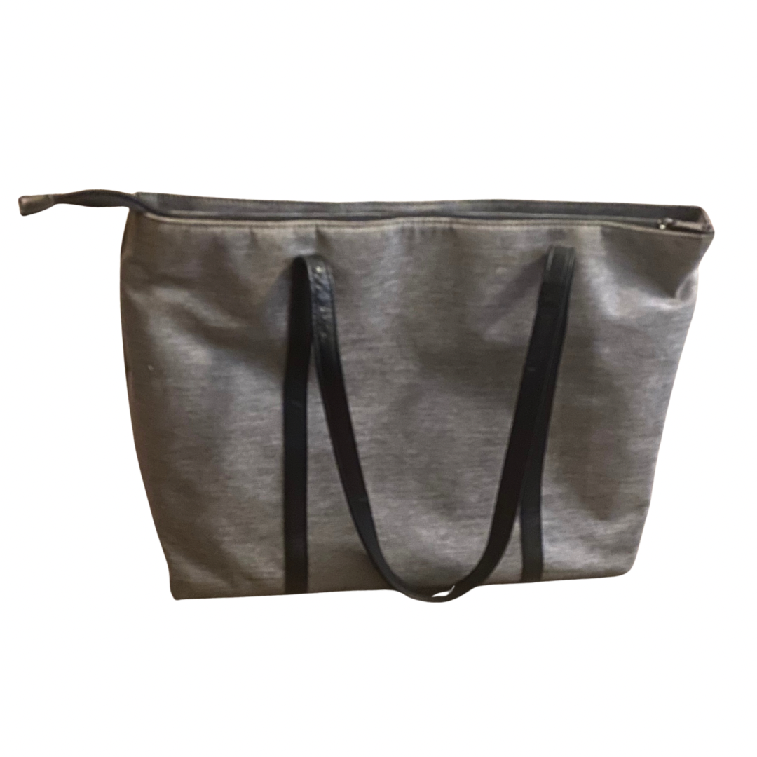 Large Grey Canvas and Black Pleather Laptop/ Work Tote Bag with Detachable Pouch