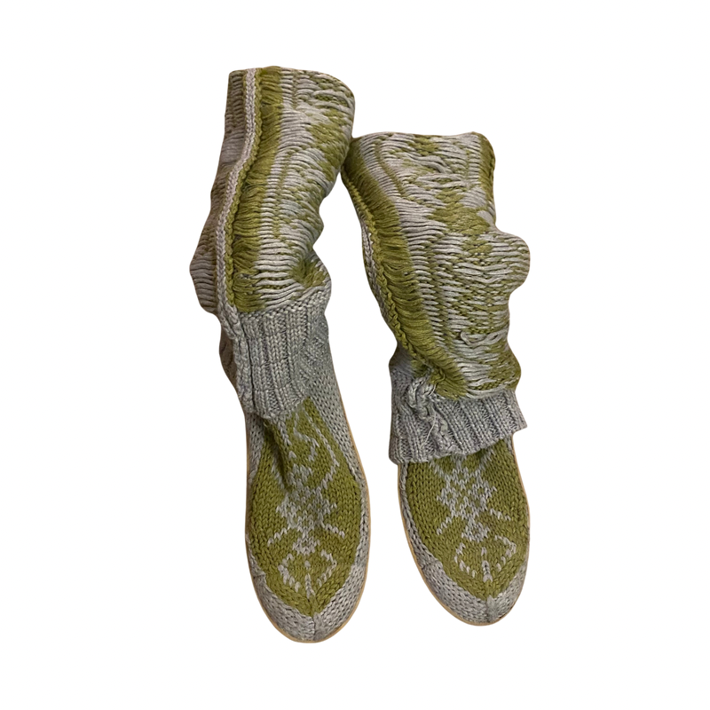 Green/Grey Fair-Isle Knit Thigh High Boots (Women’s 6)