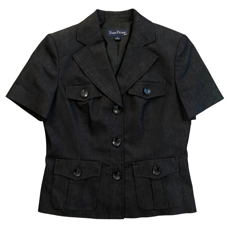 Vintage Dark Wash Denim Short Sleeve Button Down Skirt Suit (6)