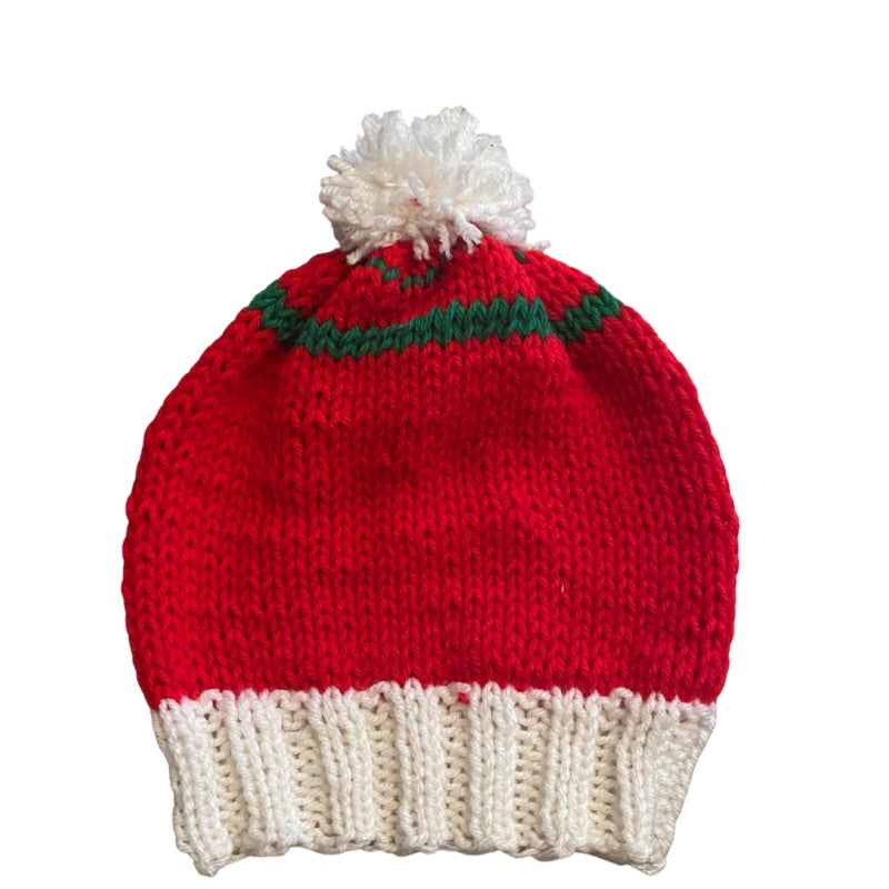 Ho-Ho-Ho Red/Green/White Knit Beanie with Pom-Pom