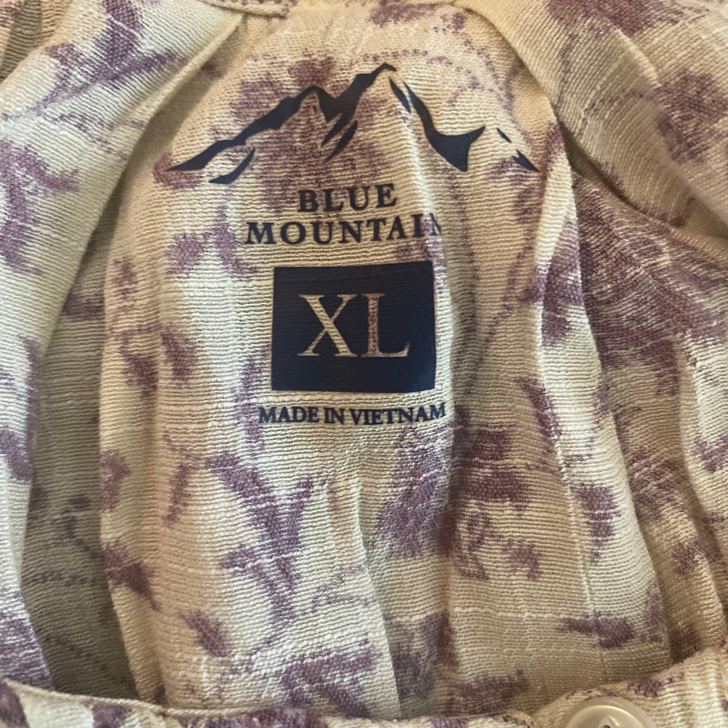 Cream and Purple Floral Print Short Sleeve Blouse (XL)