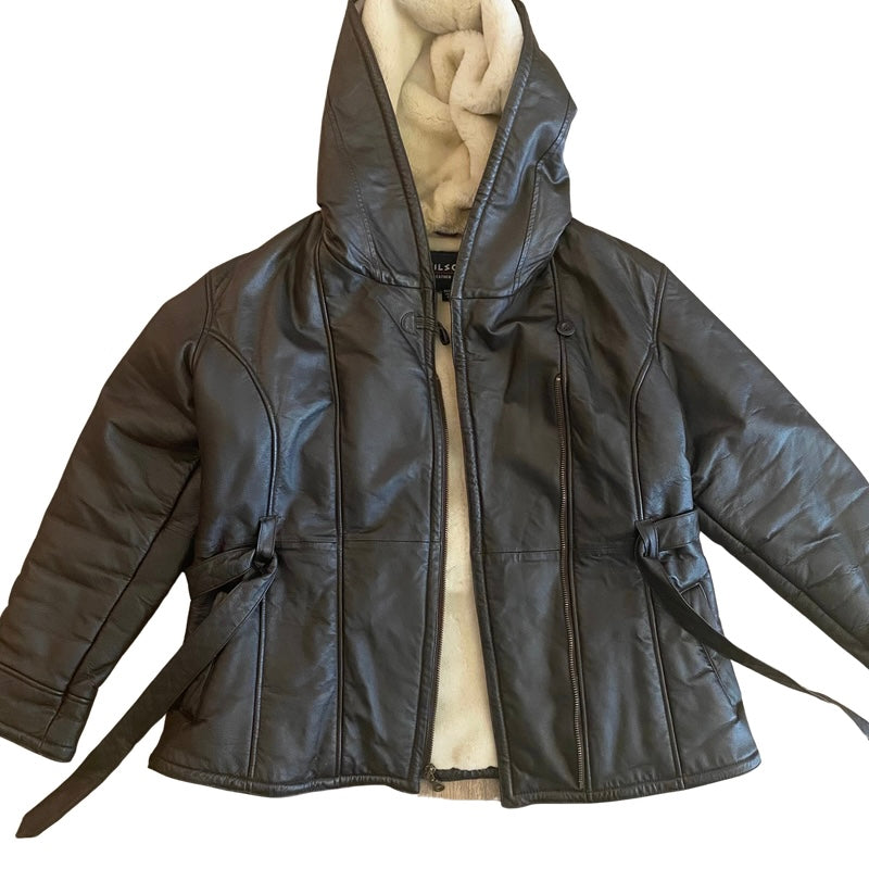 Vintage Wilson’s Chocolate Brown Leather Faux Fur Lined Coat (XL)