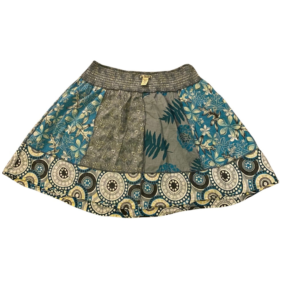 Vintage Blue/Slate Grey/ Yellow Patchwork Cotton Skirt (M-L)