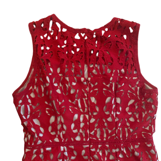 New With Tags Sleeveless Red Lace Dress with Beige Lining (10)