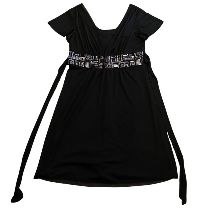 90’s Black & Silver Rhinestone Studded Empire Waist Dress (L)