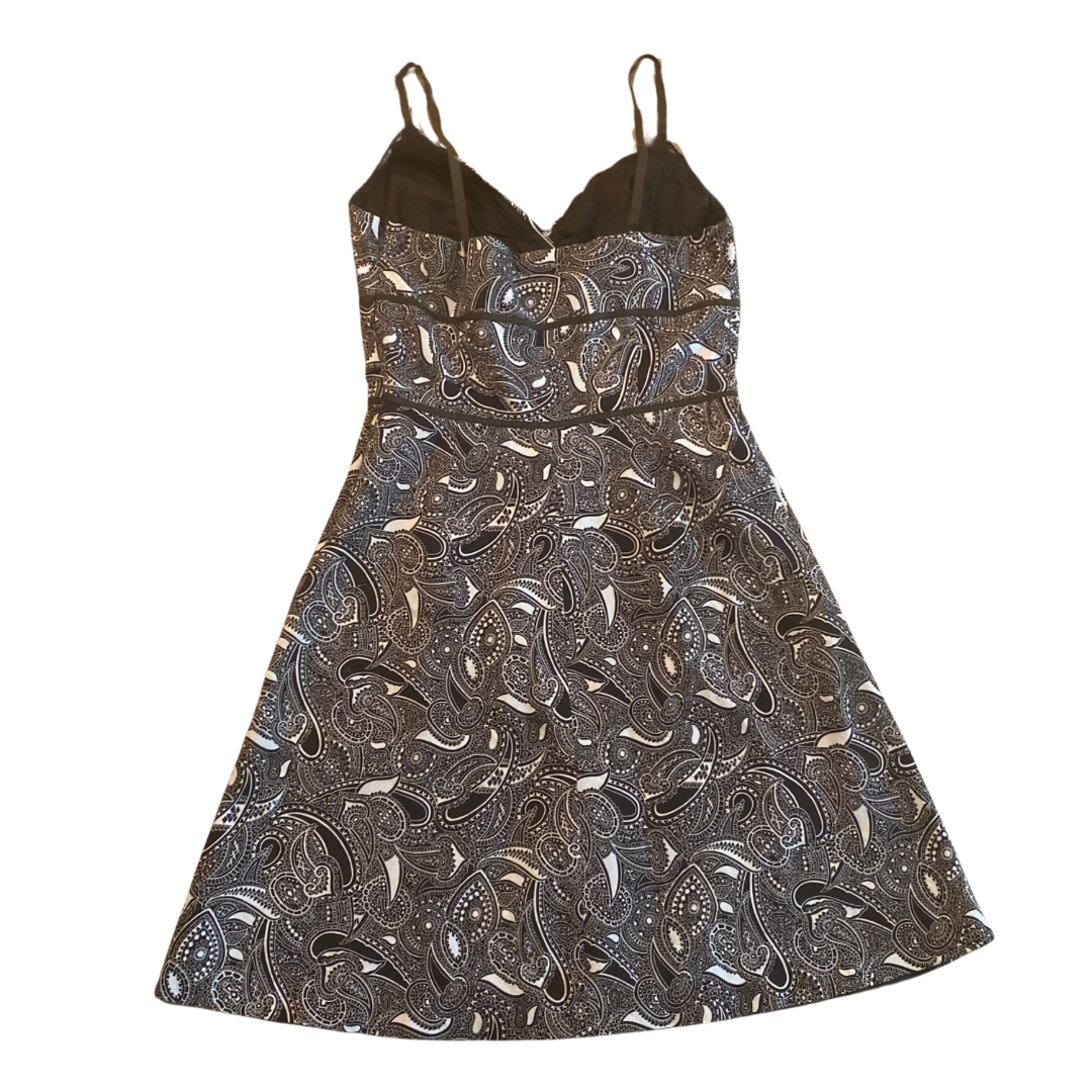 Dark Chocolate Brown & White Paisley Cotton A-Line Spaghetti Strap Dress (8P)
