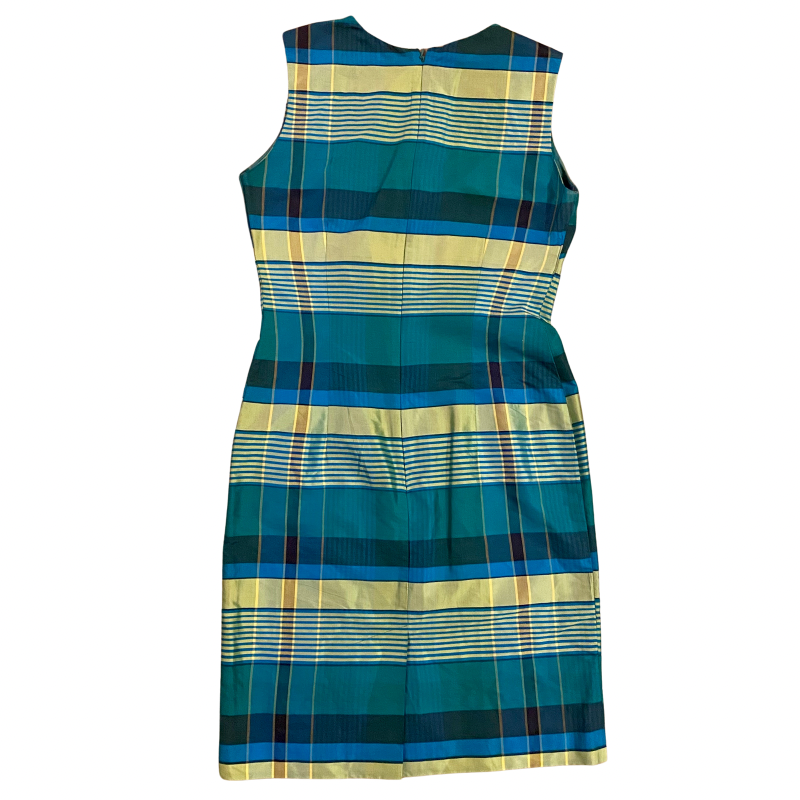 đź”” Vintage Silk Green Plaid Sheath Dress (8)