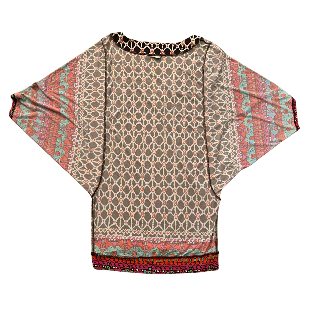 Funky Multicolor Pattern V-Neck Mini Dress/ Swimsuit Cover (S)