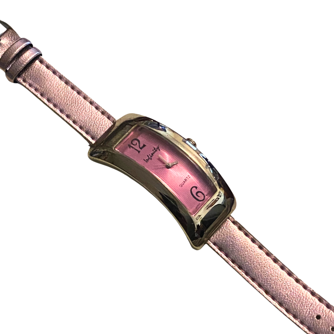 Y2K Metallic Pink Pleather & Silver Watch
