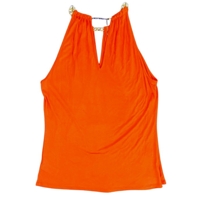 Bright Orange Halter Top w/ Attached Gold Chain Necklace (L)