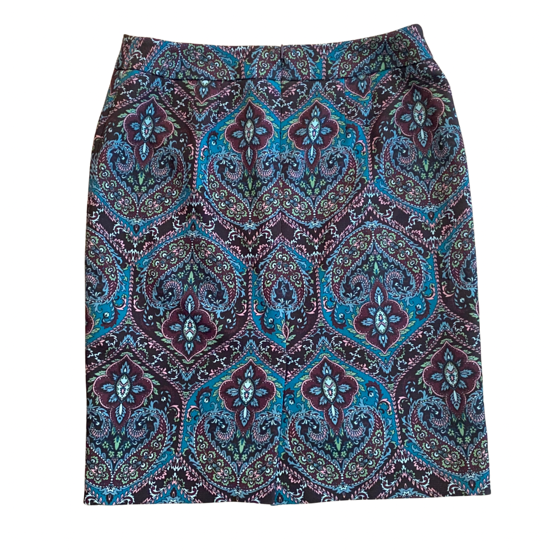 Plum Purple & Blue Paisley Pattern Pencil Skirt (8P)