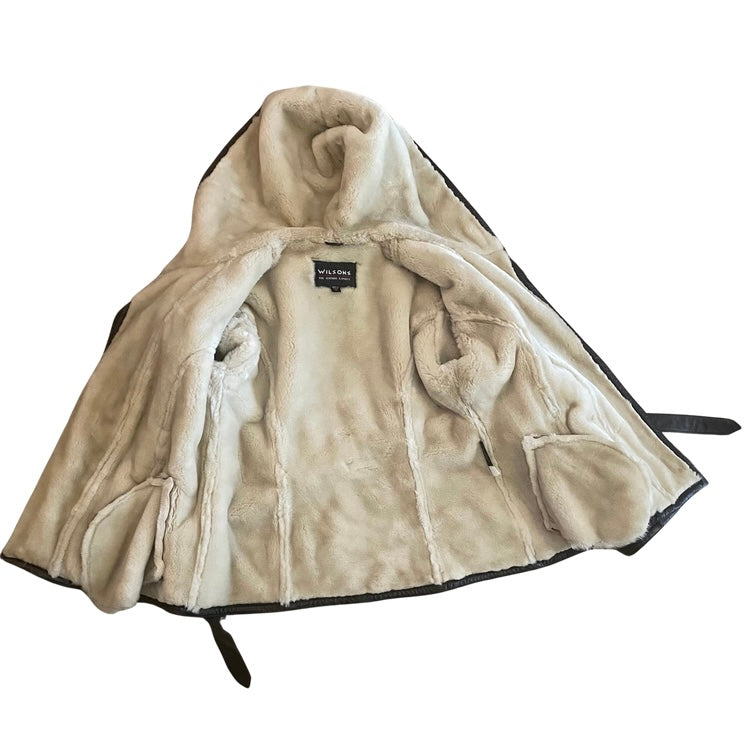Vintage Wilson’s Chocolate Brown Leather Faux Fur Lined Coat (XL)