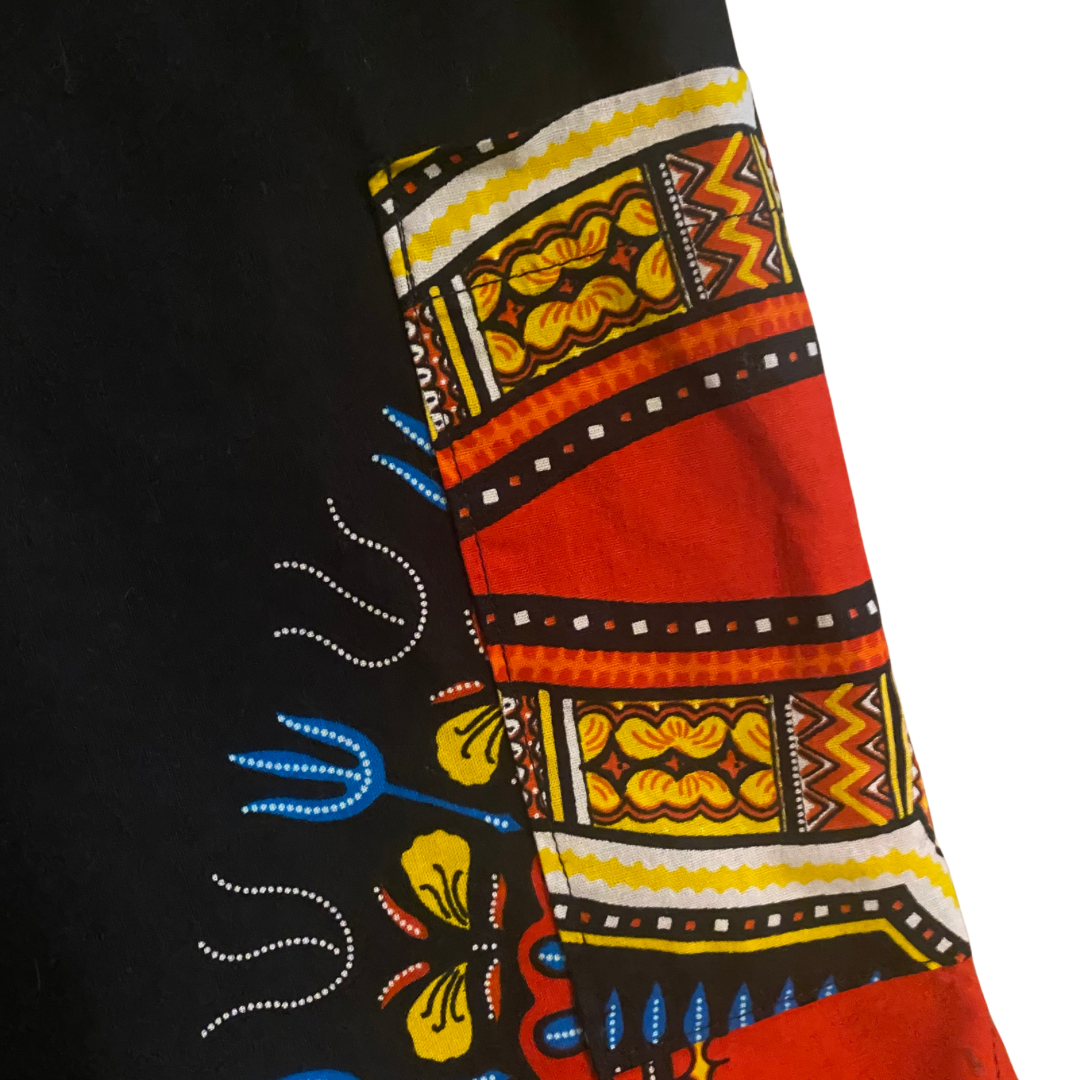 Unisex Red, Black, White, Yellow & Blue Printed Dashiki Shirt (L)