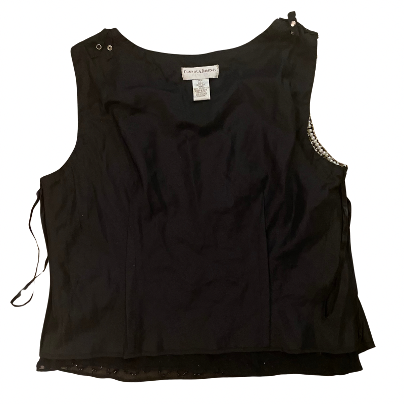 🔔 Vintage Women’s Black, Pearl & Bead-Embroidered Black Silk Sleeveless Top (14P)