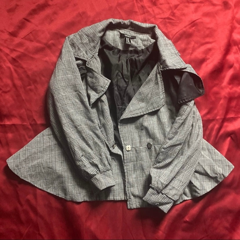 Fluttery Black & White Plaid Peplum Jacket (M)
