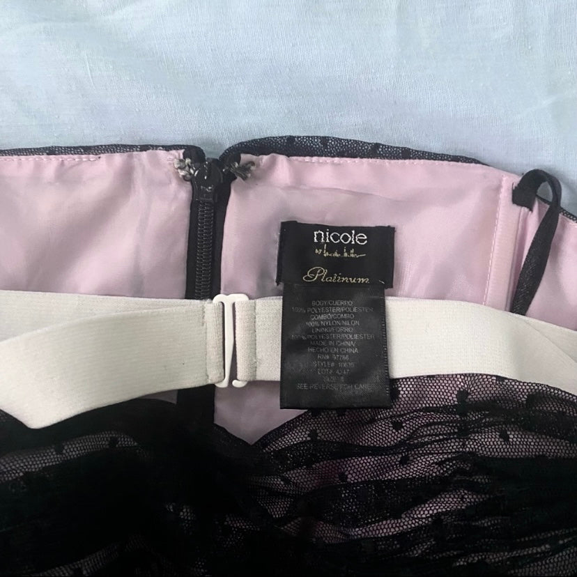 Y2K Baby Pink/Black Asymmetrical Strapless Bubble Hem Dress (8)