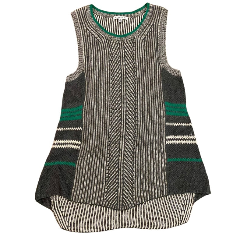 đź”” CAbi Green/Grey/White Trident Knit Sleeveless Sweater Vest Tunic (L)