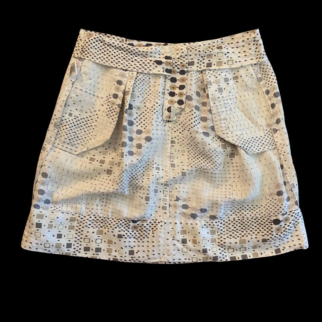 Cream/ Brown/ Tan Geometric Pattern Linen Skirt with Belt (8)
