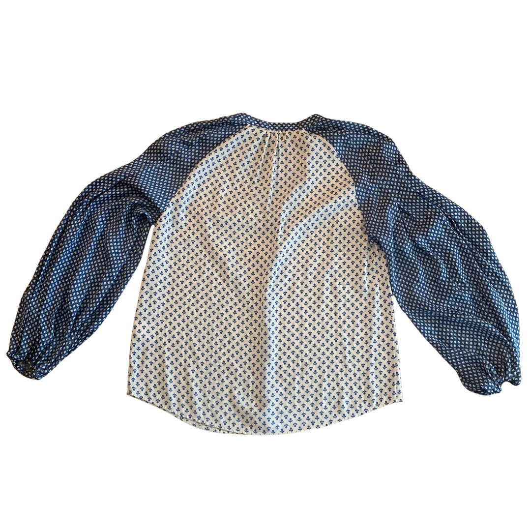 Blue & White Floral Button Down Balloon Sleeve Blouse (6)