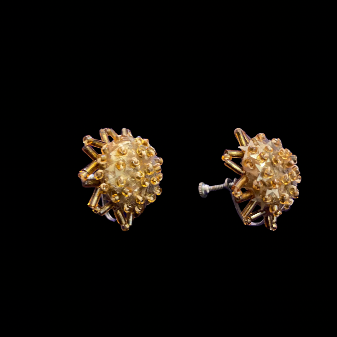 Vintage Golden Star Beaded Sunflower Earrings