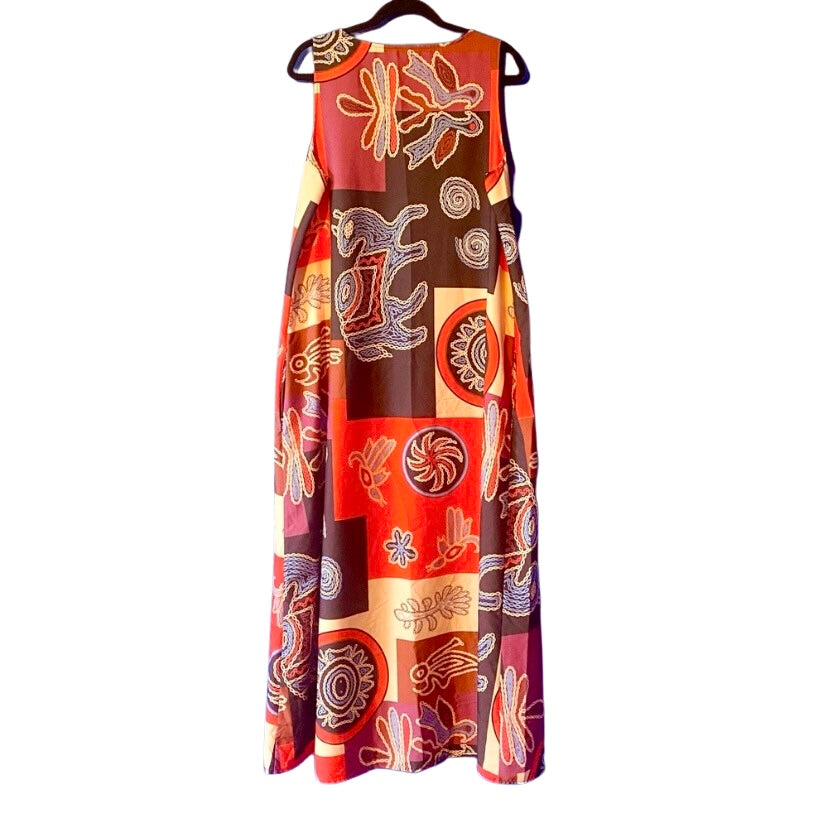 Hot Pink & Blue Patchwork Folk Art Sleeveless Maxi-Dress (XL)