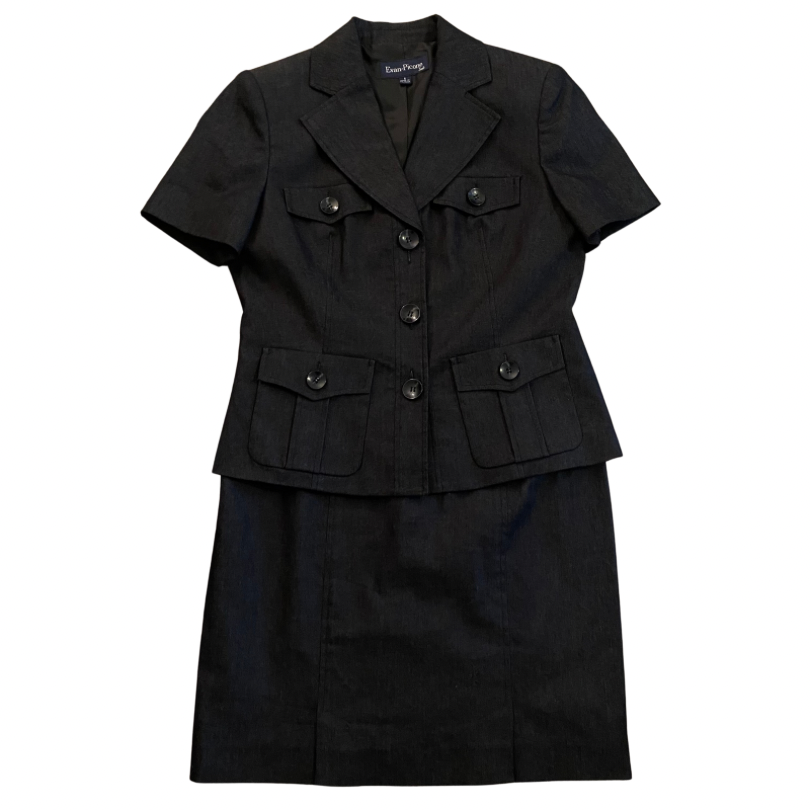 Vintage Dark Wash Denim Short Sleeve Button Down Skirt Suit (6)
