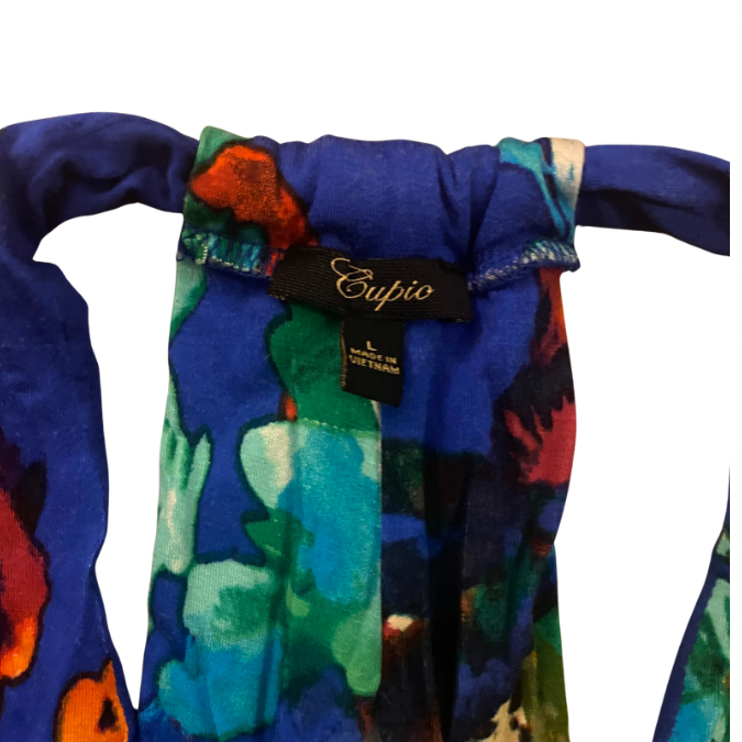 90’s/Y2K Royal Blue/Multi Watercolor Racerback Floral Top (Large)