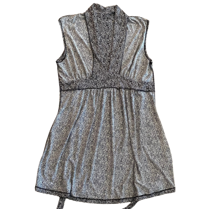 Vintage Black & White Herringbone Print A-Line Dress (L/XL)
