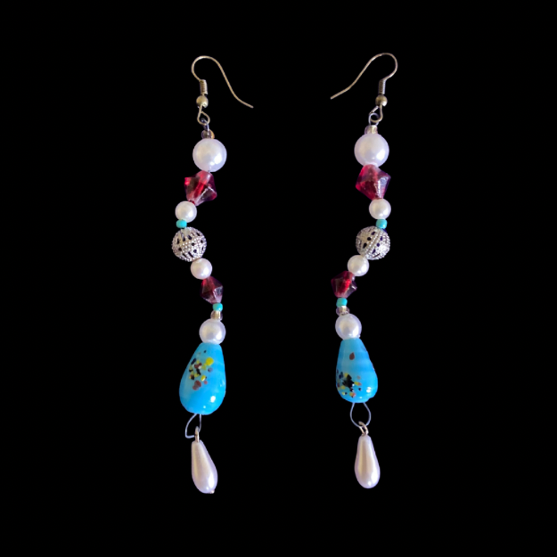 Arista | Red/Blue/Cream Mock Pearl Beaded Dangle Earrings