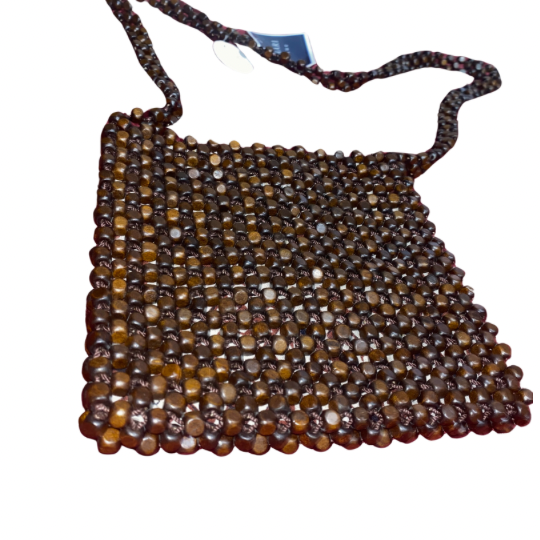 New With Tags - Brown Wood Beaded Square Shoulder Bag