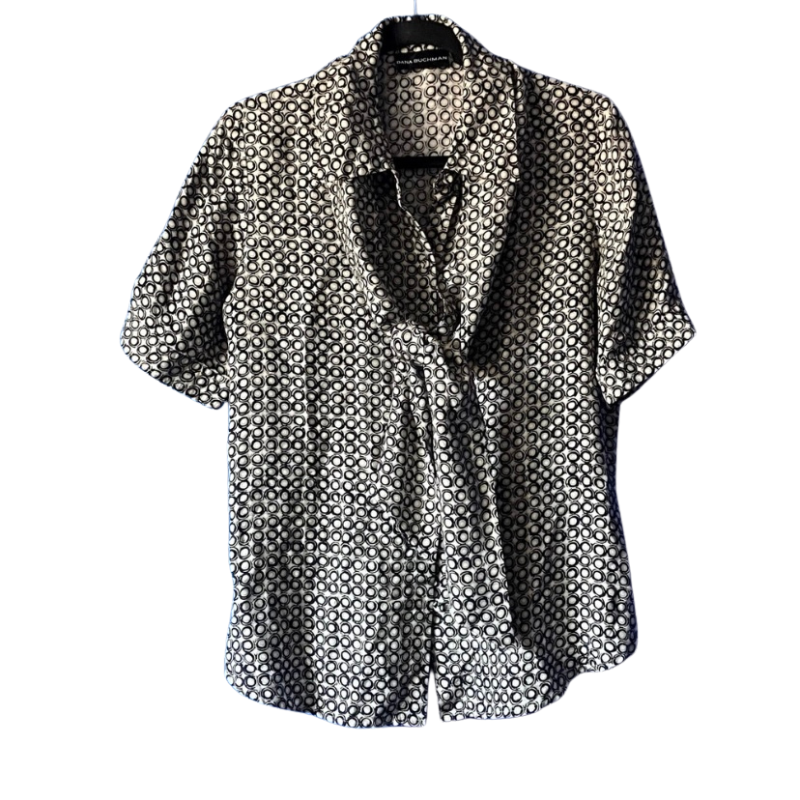 π Dana Buchman Vintage Silk Short-Sleeve Polka-Dot Button Down with Matching Scarf (10)