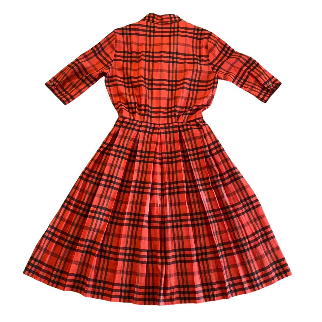 Vintage Red and Black Plaid Button-Down Dress (XS)
