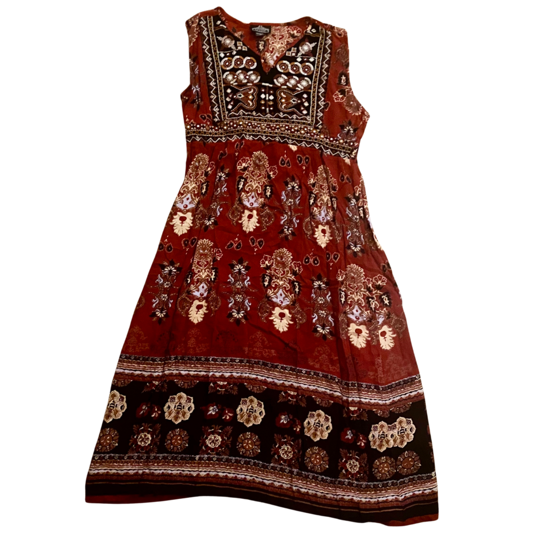 1990’s Sleeveless Embroidered Floral Boho Dress (L)