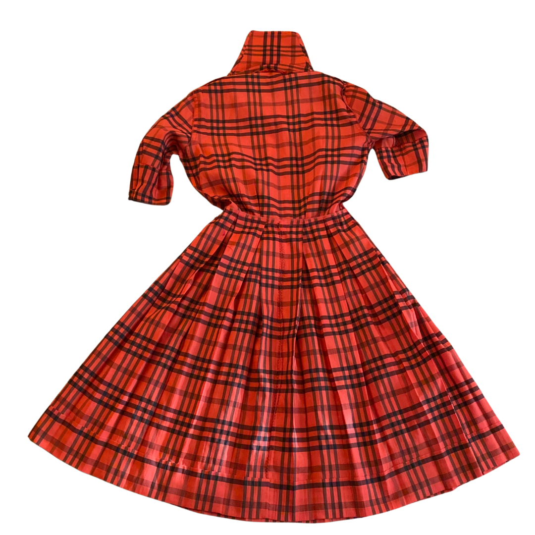 Vintage Red and Black Plaid Button-Down Dress (XS)