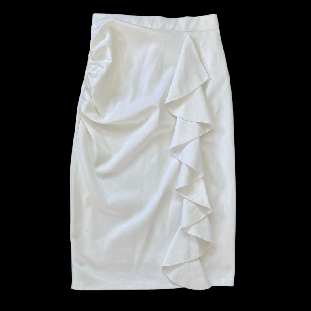 VFShow VFemage White Ruffle Pencil Skirt with Optional High Slit (M)