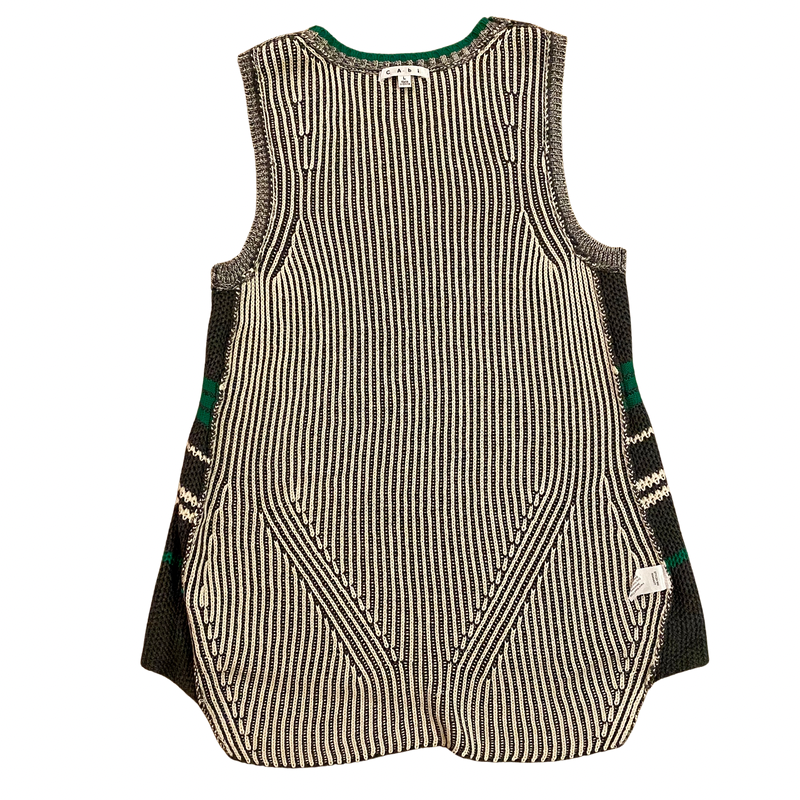 đź”” CAbi Green/Grey/White Trident Knit Sleeveless Sweater Vest Tunic (L)