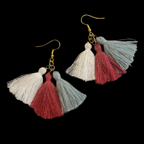 Upcycled Cotton Tassel Earrings • Trans Pride Colorway!