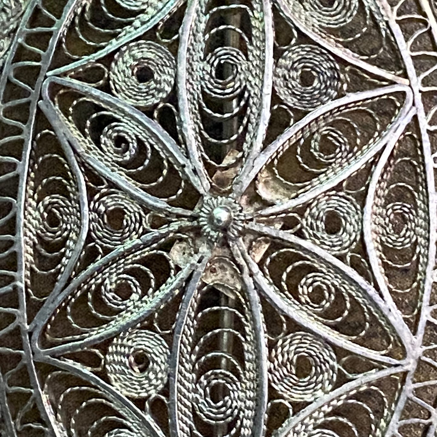 Antique Sterling Silver Oval Floral Filigree Brooch